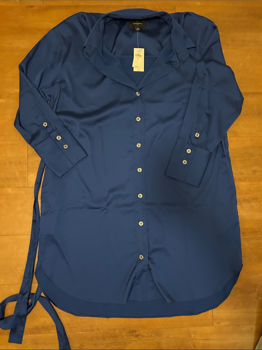Banana Republic Navy Blue Button-Down Dress with Side Tie